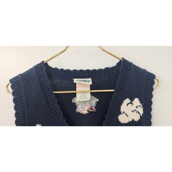 Vintage Floral Bird House 3 Button Sweater Vest Hand Knitt Size‎ Small - Picture 3 of 9